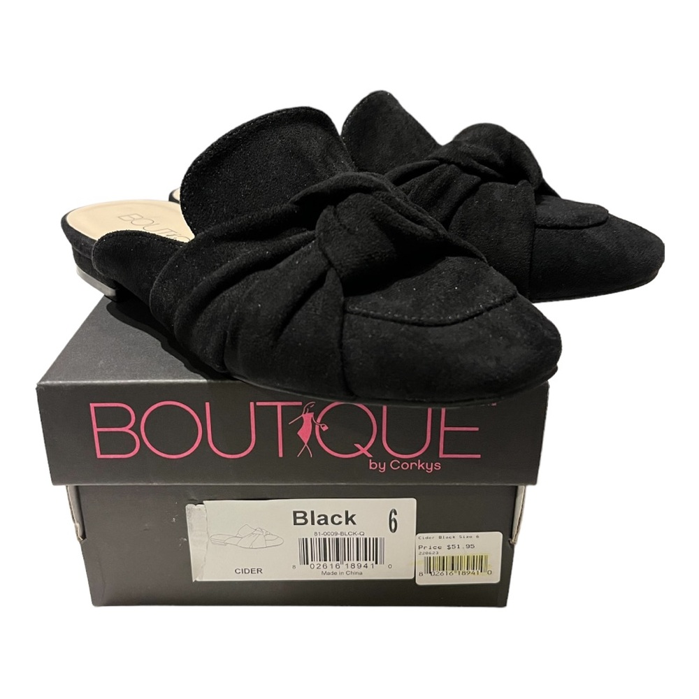 Boutique by Corkys Cider Black Slip on Mule Loafer Suede size 6